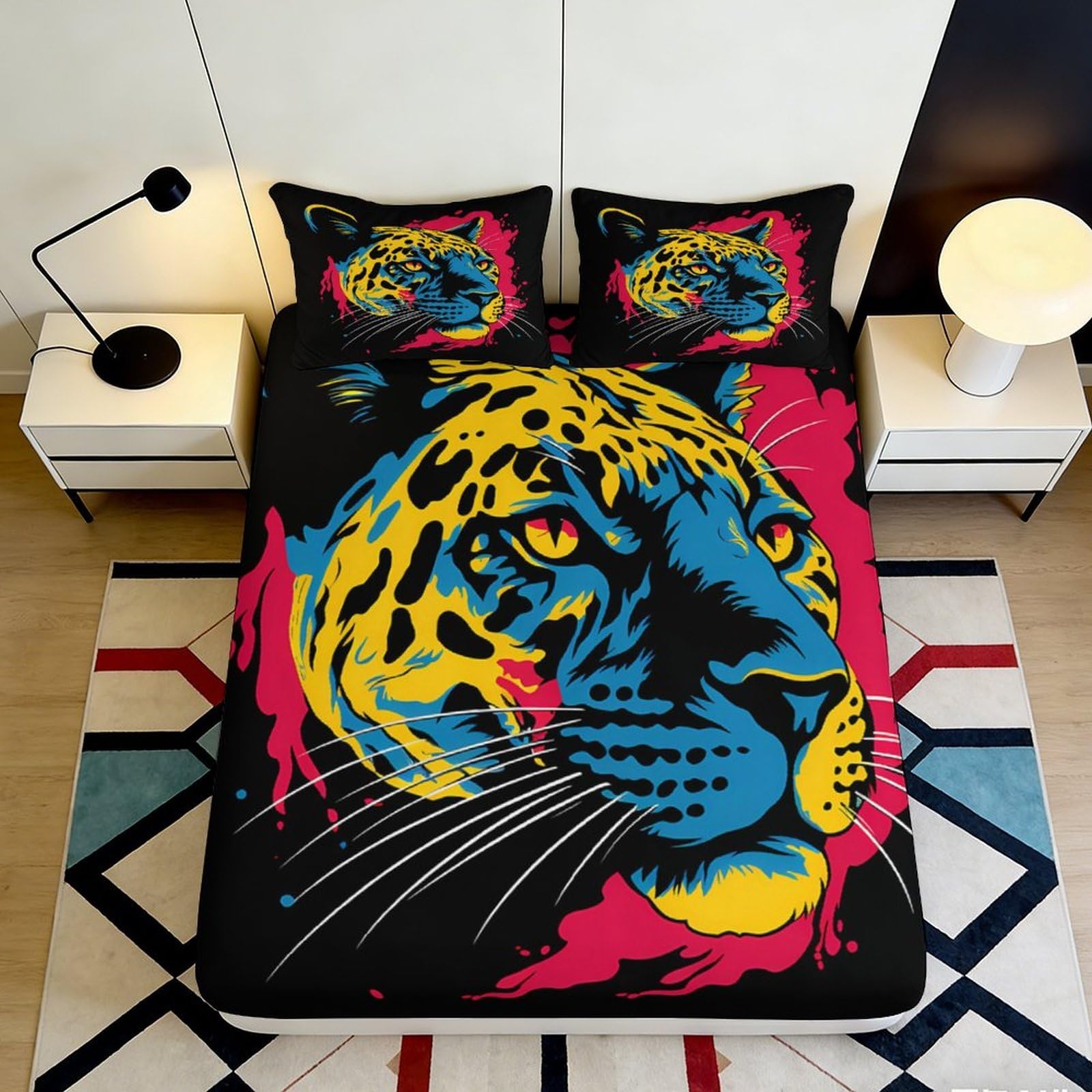 Jqzkxnhpbr Style-3 3D Printed Colorful Leopard Fitted Sheet Microfiber Soft Breathable Wild Animal Bed Cover For Bedroom Dorm Decor 90X200x25cm