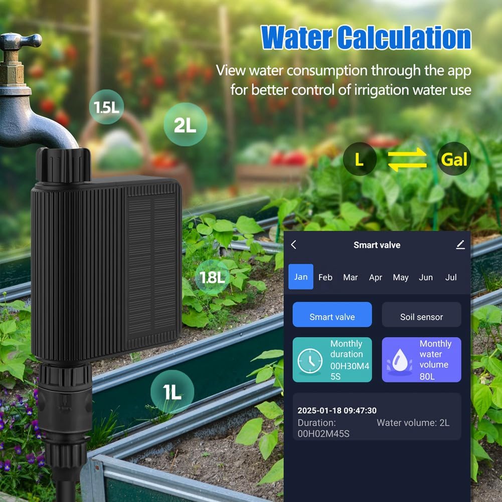 Timer A Energia Solare per L'Acqua con Valvola Tuya, Sensore di Temperatura e Umidità del Terreno
