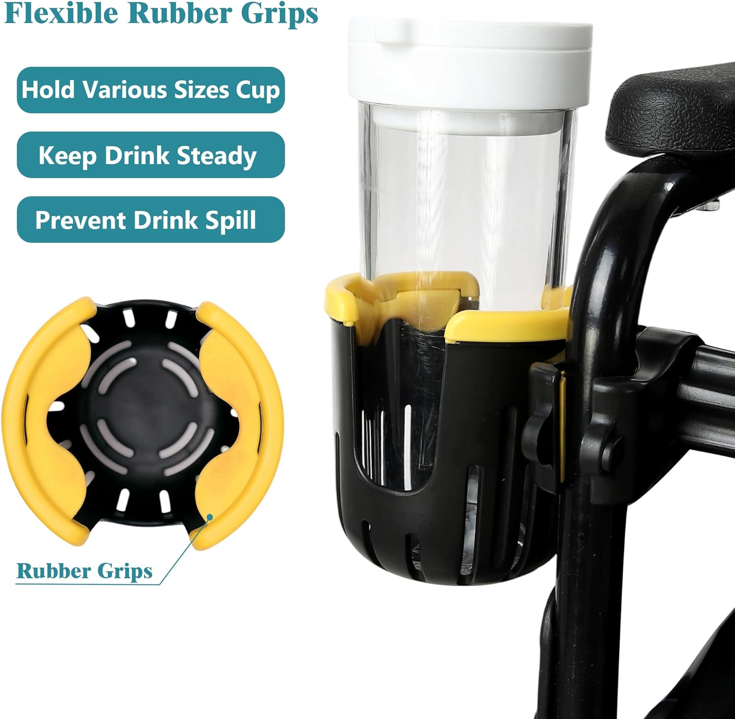 Wheelchair Cup Holder, Walker & Rollator Cup Holder, Clip-On Drink & Bottle Holder with Mug Handle Slots, Fits Folding & Rolling Walkers, for Seniors & Elderly - Image 2