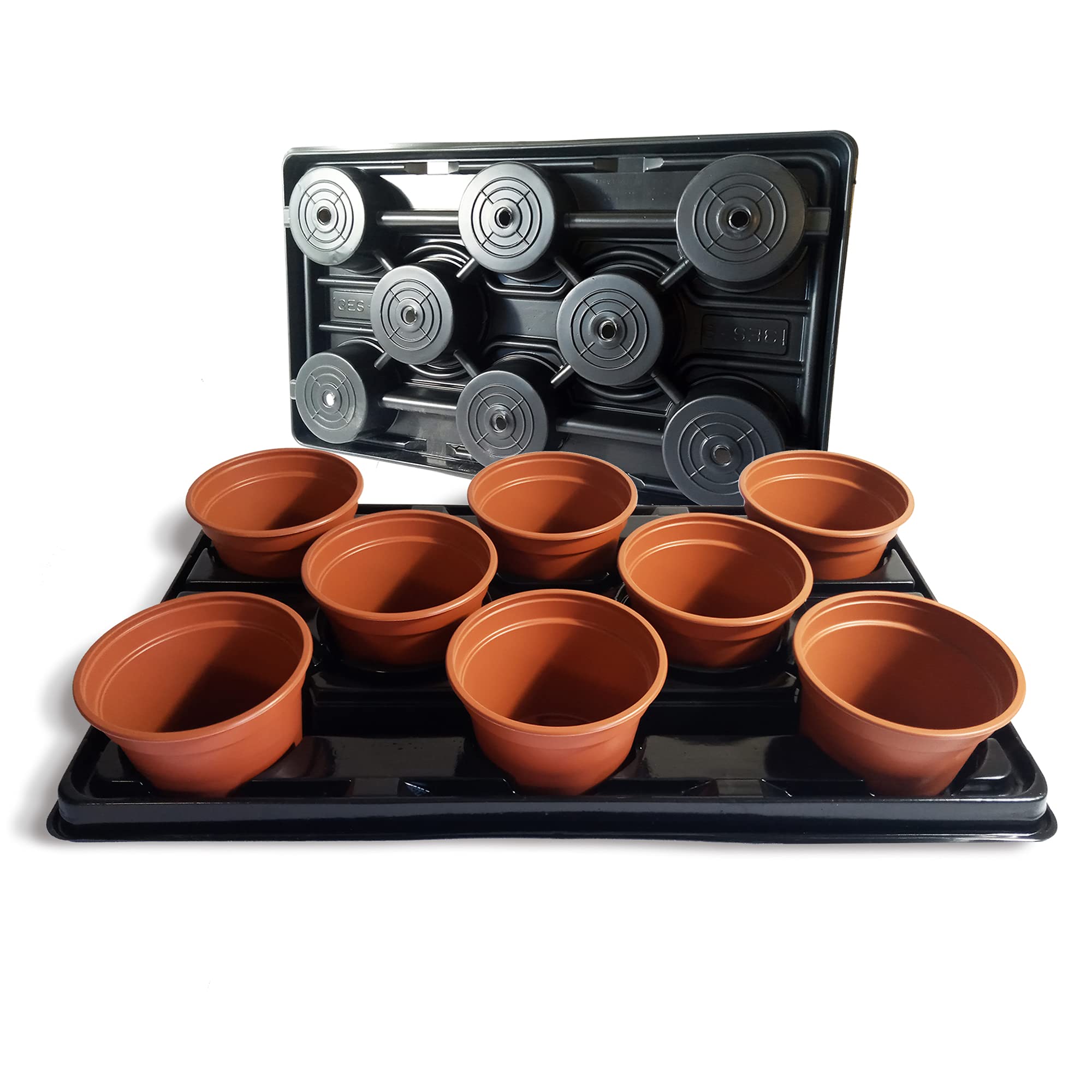 Elixir Gardens Plastic Plant Pot + Carry Trays | Round Pots 12cm Diameter x 9cm | Various Quantities To Choose From | 600 Pots + 50 Carry Trays