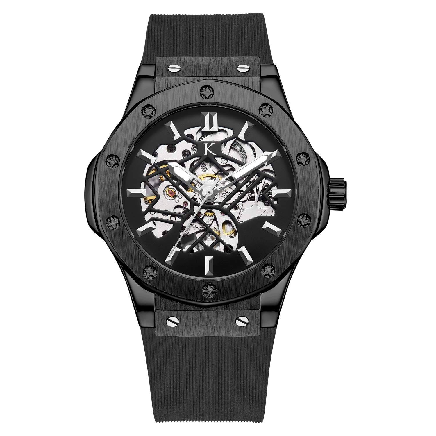 Kredo Men DEDON Black Mechanical Automatic Skeleton Analogue Water Resistant Self-Winding Stainless Steel Watch-KW030 | Round Dial Black Silicon Strap | Designed in Amsterdam (B08XMRTZ5L) Amazon Price History, Amazon Price Tracker
