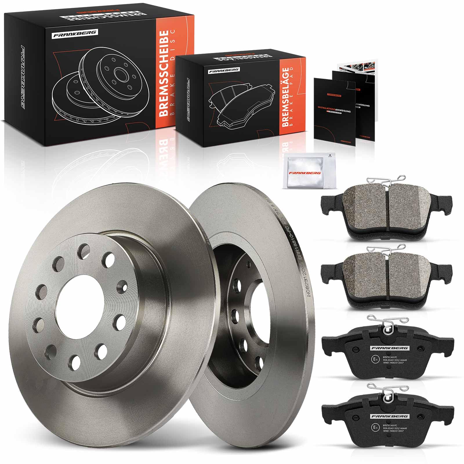 Frankberg Bremsensatz inkl. 2x Bremsscheiben + 4x Bremsbeläge Hinten Kompatibel mit K.a.r.o.q ND7 NU7 Golf VII 5G1 BE1 BE2 BQ1 A3 Sportback Replace# 5Q0615601D