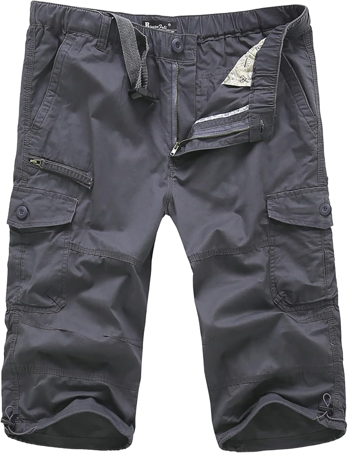 Mens 3/4 Long Cargo Shorts Loose Fit Elastic Work Capri Shorts Below Knee Casual with 7 Pockets - Image 5