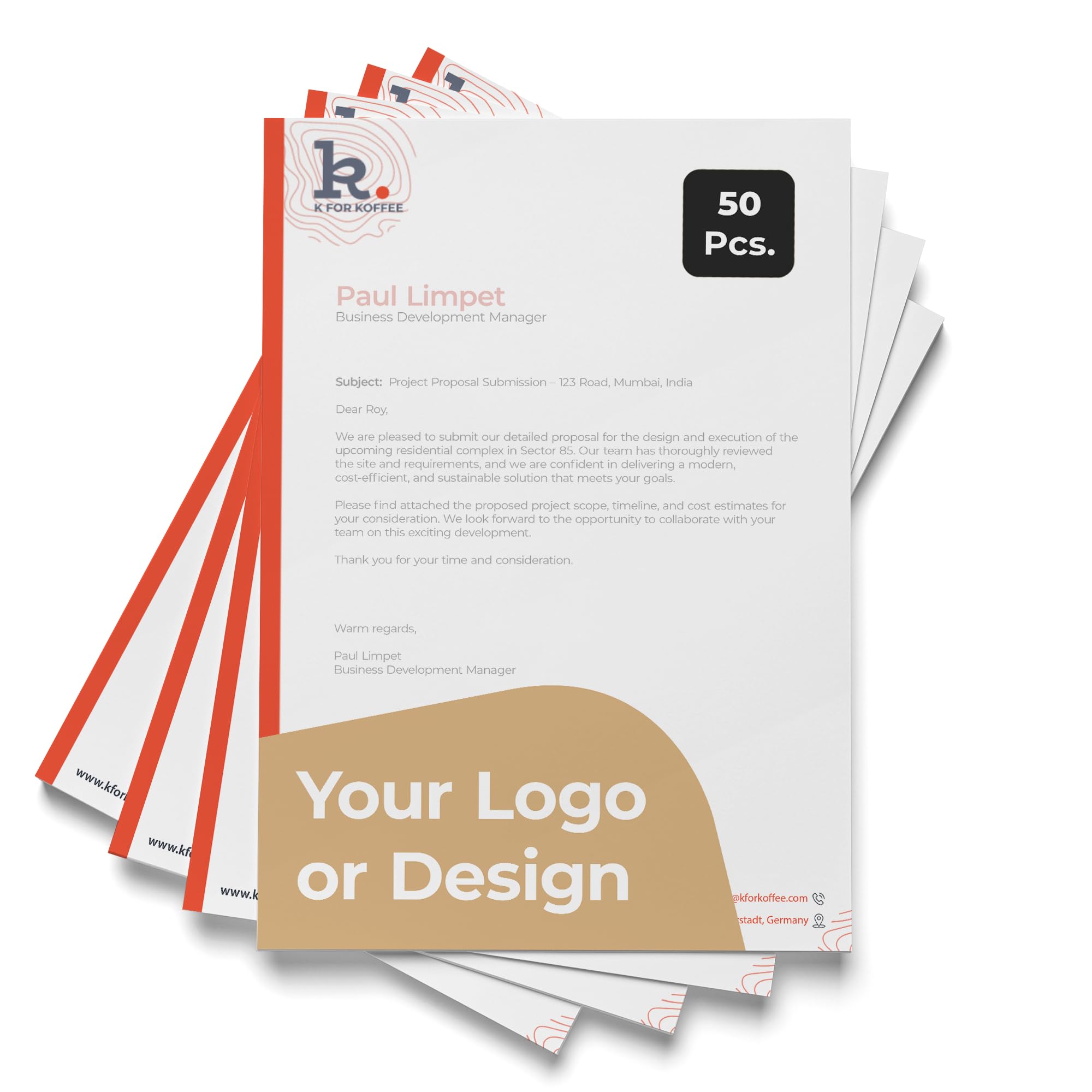Cimpress Custom A4 Letterhead Paper - Personalised Business Stationery with Company Logo - Branded Design for Professional Use - Packs of 10, 50, 100, or 250 (50) — image 1