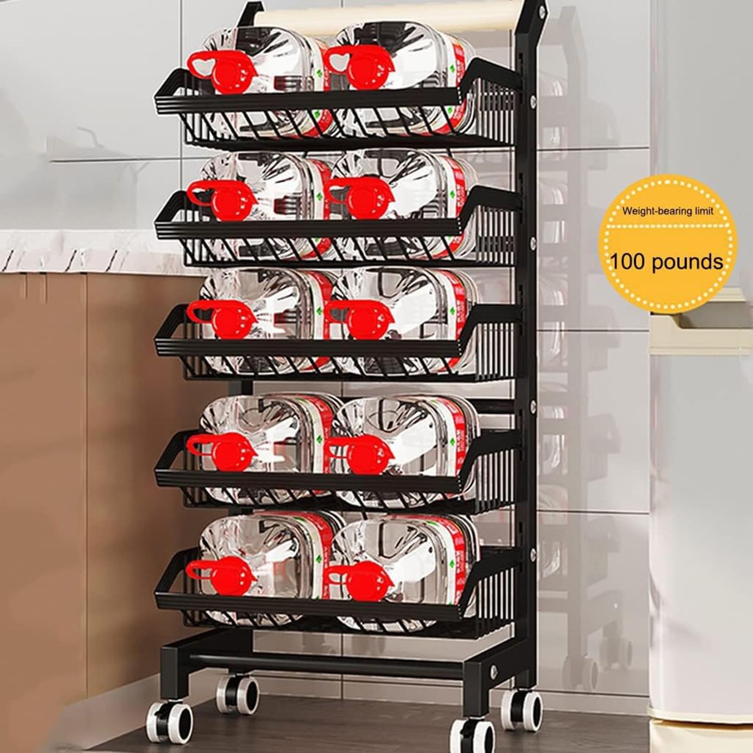 Carrito de almacenamiento de cocina con ruedas, organizador de 4 niveles para frutas, estante de almacenamiento para cestas comerciales, carrito con ruedas para frutas, verduras y bocadillos, color
