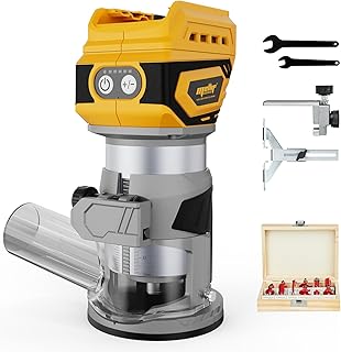 Cordless Brushless Compact Router,Compatible with Dewalt 20V Battery(Bare Tool),Palm Router with 5 Speed,28000RPM 600W w/Fixed Base, 12PCS 1/4" Router Bits for Woodworking, Edge Trimming, Grooving