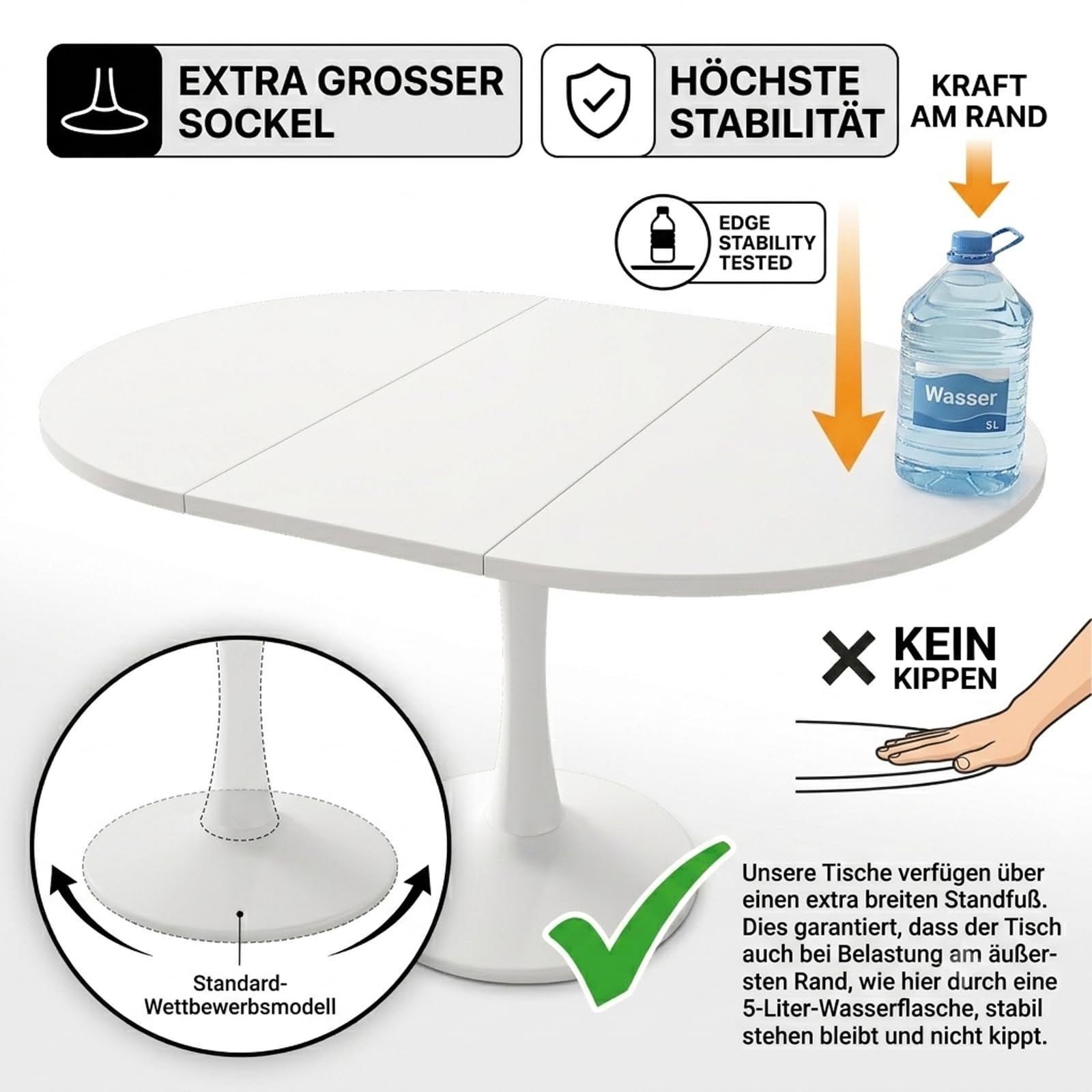 Mesa de comedor extensible, moderna, simple, ovalada, de madera, mesa de comedor redonda, 1 placa adicional, longitud 100/140 x ancho 100 x altura 75 cm (blanco)