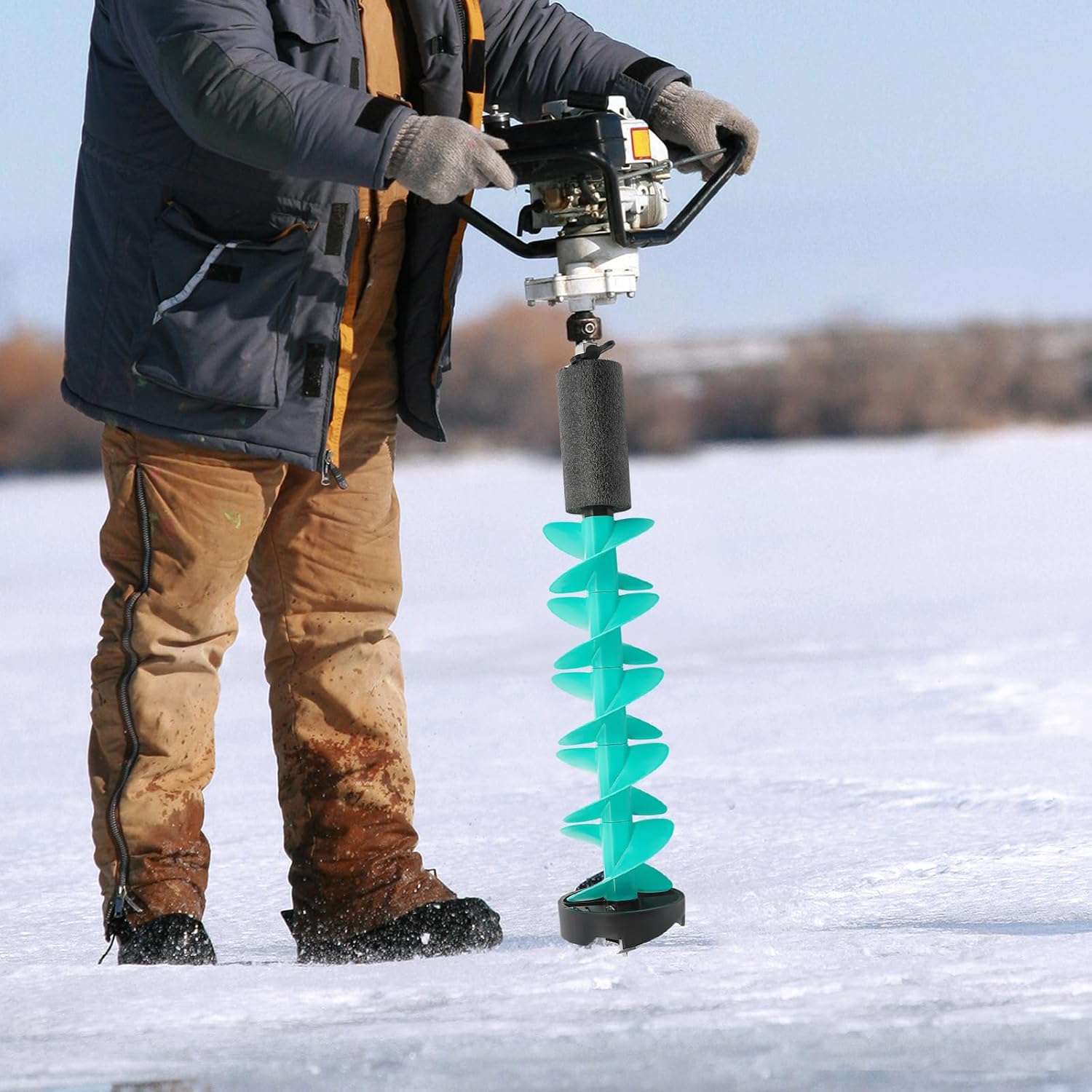 YIYIBYUS 6 Inch Nylon Ice Drill Auger with PE Cover, 2.87lbs Lightweight Aluminum Alloy Ice Fishing Auger Bit, 29.53in Portable Ice Auger for Ice Camping Fishing