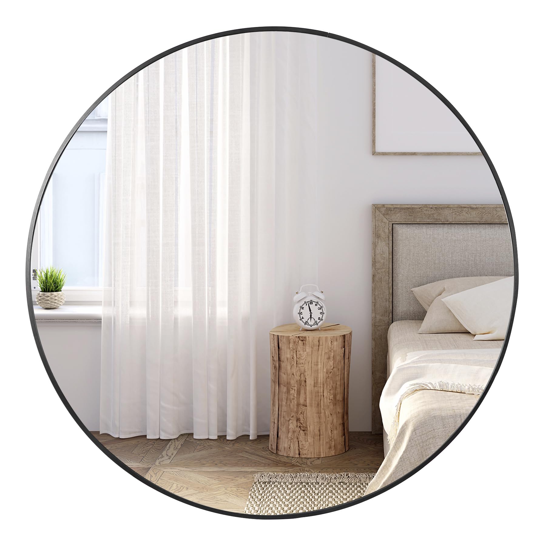 ZenStyle 36 inch Black Circle Wall Mirror Round Wall Mirror with Metal Frame for Entryways, Bathrooms, Living Rooms, Wall Decor, Farmhouse, Makeup Vanity