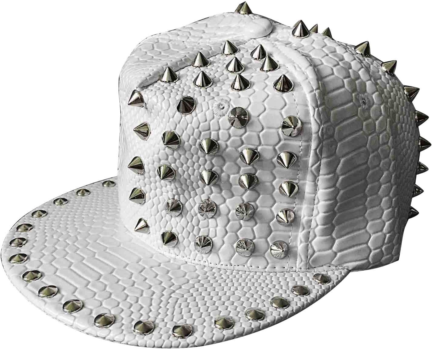 Womens/Mens Punk Rock Spike Studded Leather Cap Snake Skin Rivet Hip Hop Baseball Hat