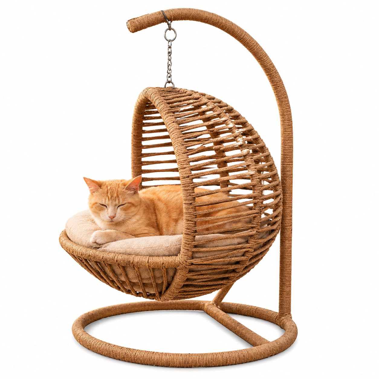 Generisch La Tahzen Katzenschaukel - Hängesessel für Katzen und kleine Hunde - 45 x 45 x 70 cm - Farbe Weiß - Handgefertigtes Haustiermöbel mit Plüschkissen (Beige)