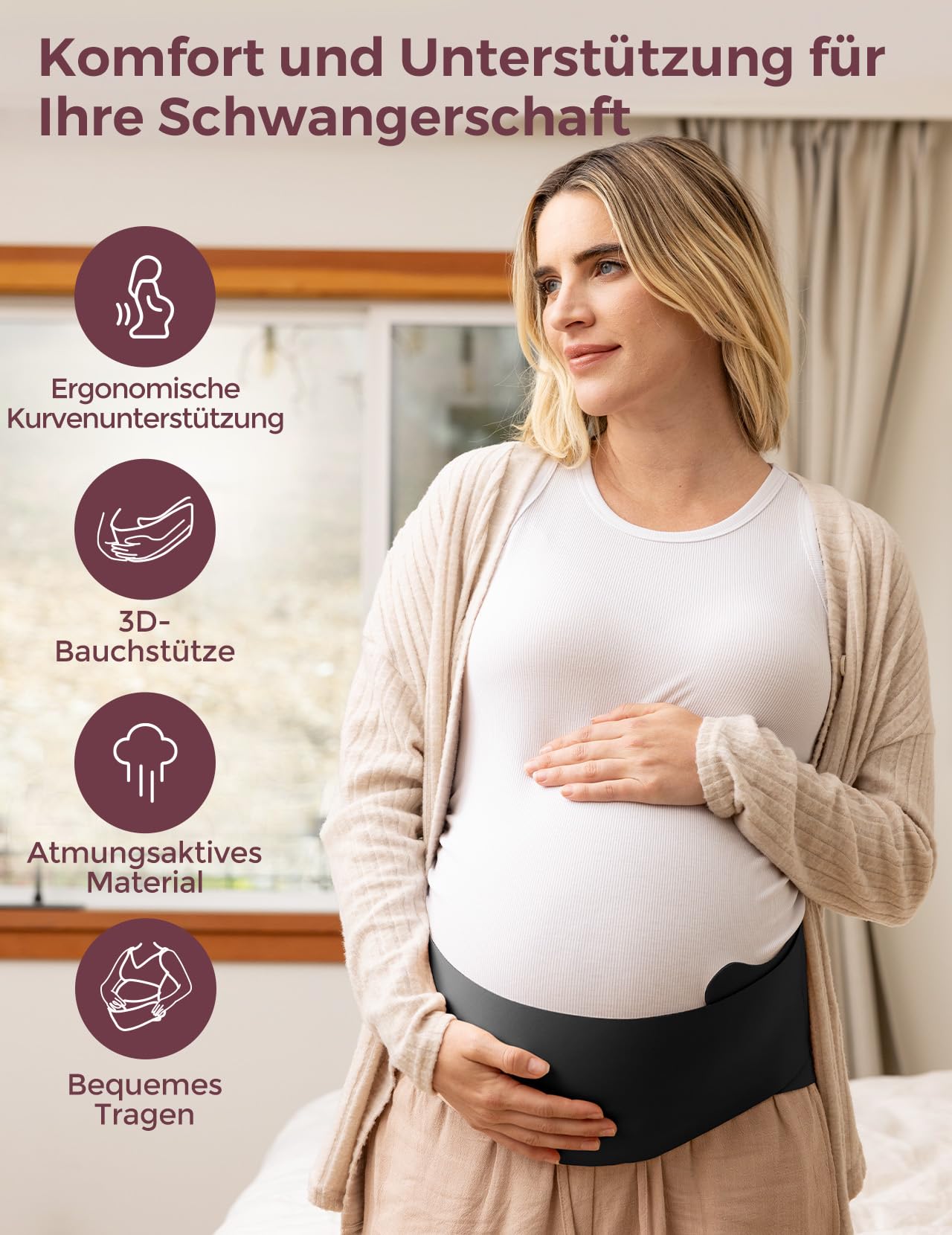 Momcozy Schwangerschafts-Bauchband – Ergonomische Rückenstütze & atmungsaktives Material – Verstellbarer Umstandsgürtel zur Linderung von Bauch-, Becken- und Rückenschmerzen
