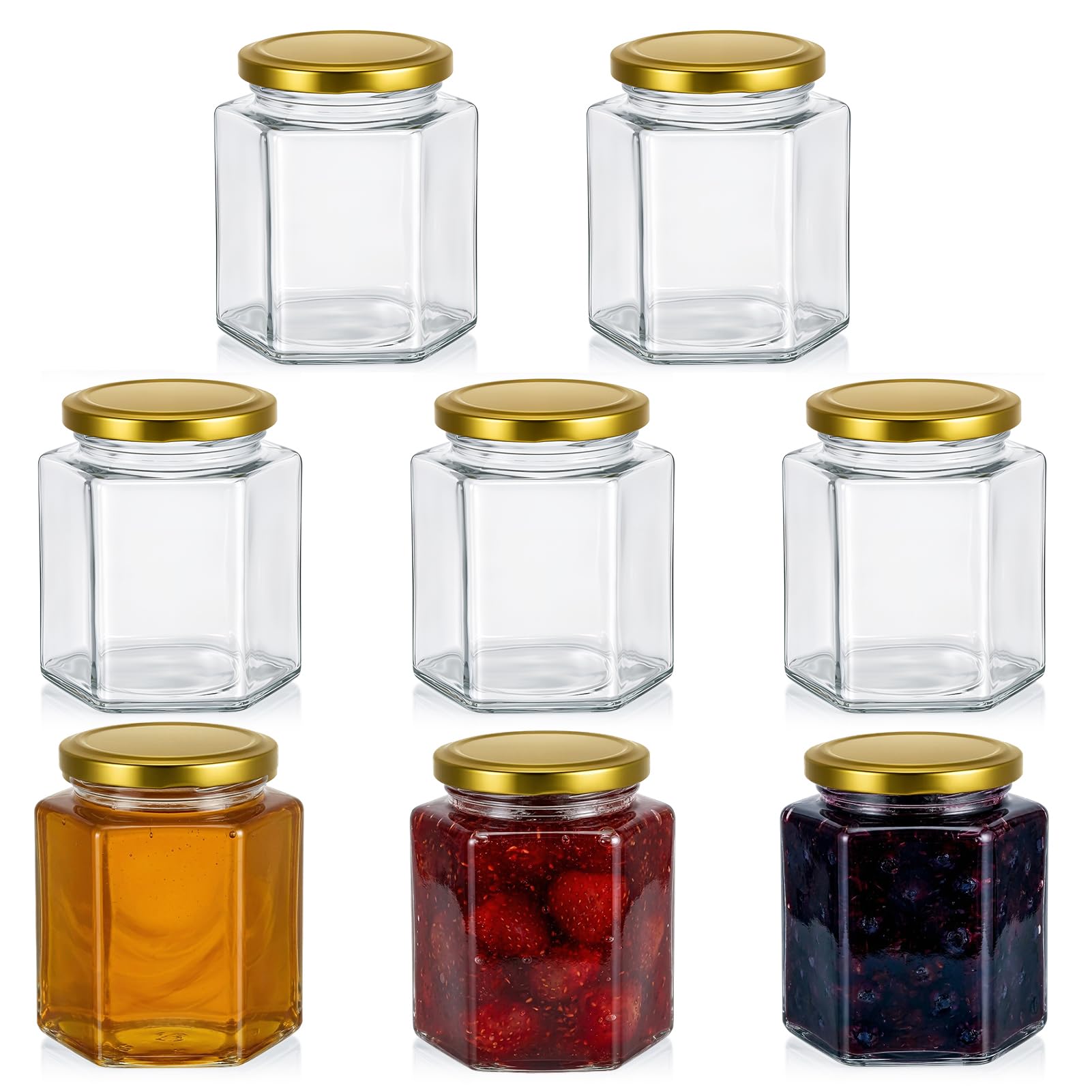 saerryor 8 Pack Hexagonal Glass Jars With Lids 380ml Airtight Pickling Jar