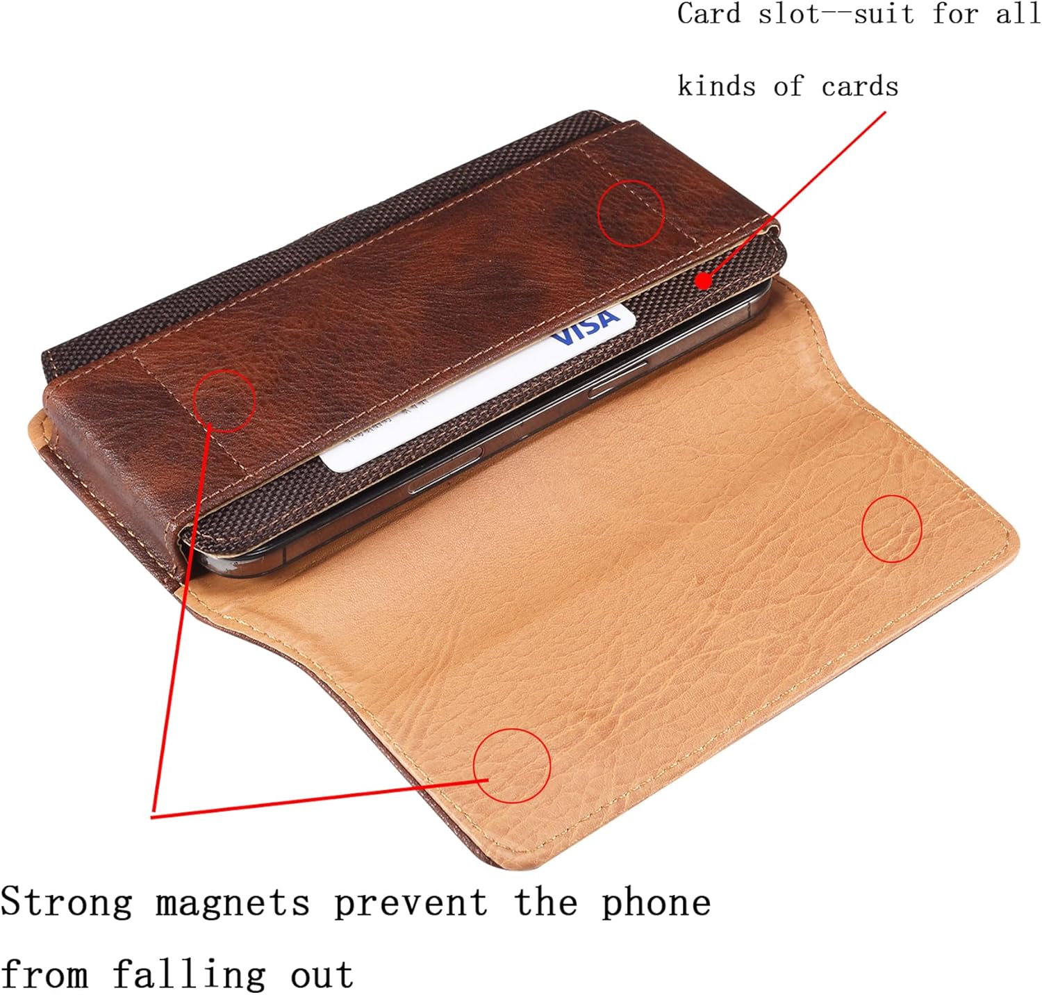 Holster for iPhone 17 Pro Max [Built-in Card Slot],Phone Belt Case,Belt Loop,Belt Clip,Magnetic Closure iPhone 17 Pro Max PU Leather Horizontal Phone Pouch (Brown) - Image 2
