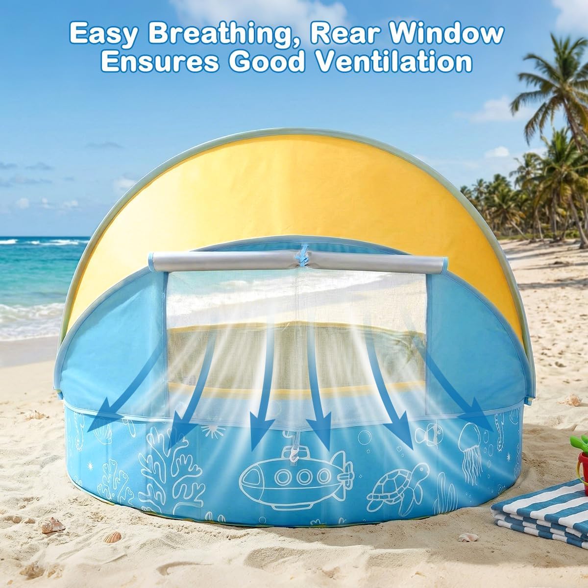 Foldable Kiddie Pool with Canopy, 47IN Portable Hard Plastic Kids Baby Swimming Pool, Sunshade & Non-Slip Beach Tent for Kids Ages 2-6, Outdoor Backyard Graden Water Play