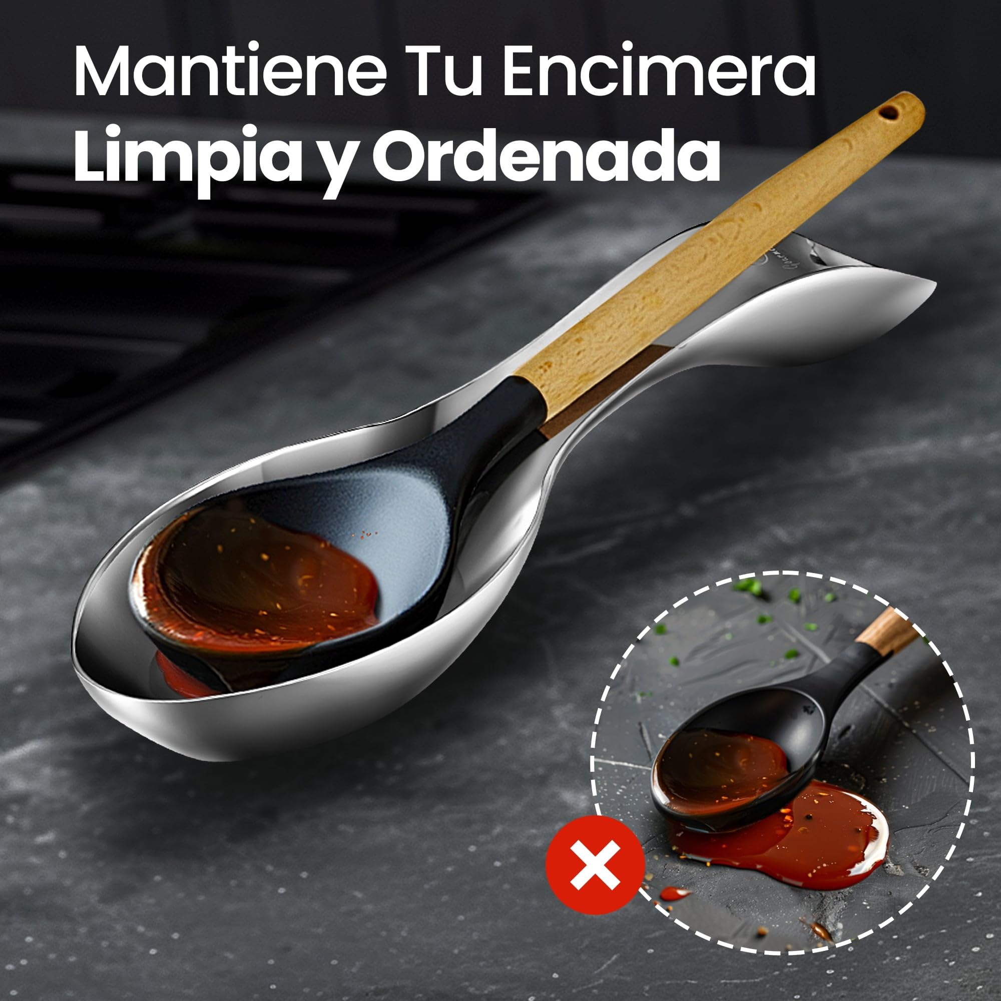 Reposa Cucharas Cocina de Acero Inoxidable | Soporte irrompible para Cucharas/Apoya Cucharas Cocina | Resistente al Calor y Apto para Lavavajillas | Soporte Utensilios Cocina