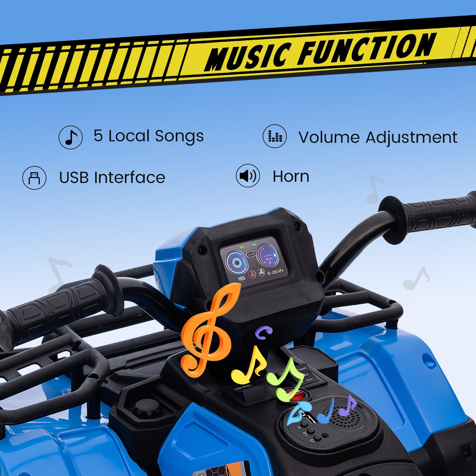 Lischwert Quad électrique pour enfant, 12 V, avec phares LED, musique et klaxon, voiture électrique avec 4 roues antidérapantes et démarrage lent, pour enfants de 3 à 6 ans, bleu Lischwert Quad électrique pour enfant, 12 V, avec phares LED, musique et klaxon, voiture électrique avec 4 roues antidérapantes et démarrage lent, pour enfants de 3 à 6 ans, bleu