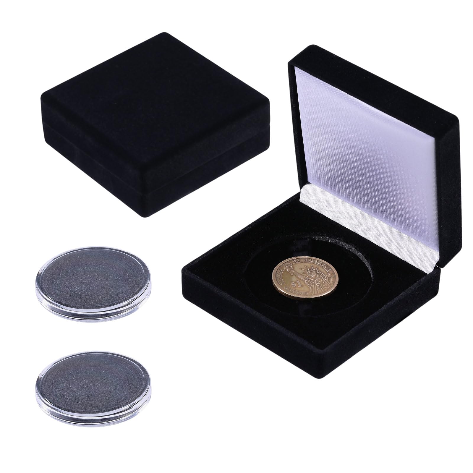 beinkmake 2Pcs Challenge Coin Display Case with Adjustable Plastic Coin 50mm Black Velvet Display Box Storage Presentation Box for Commemorative Coins Medals Tokens