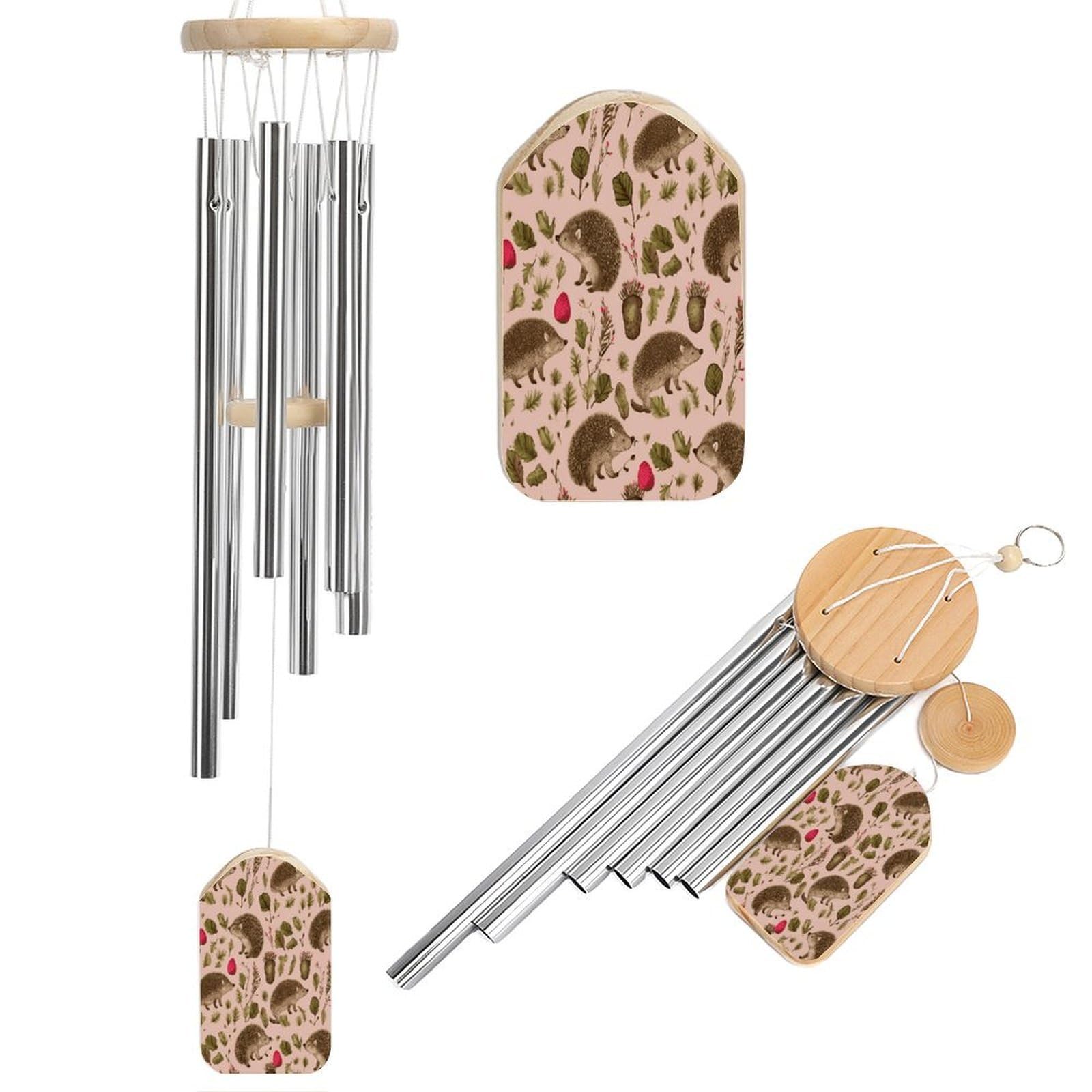 Btcowzrv Style Hedgehog Print Wind Chimes For Outside, Hanging Windchimes With 6 Aluminum Tubes, Memorial Wind Chime For Patio Backyard Garden And Outdoor Decor