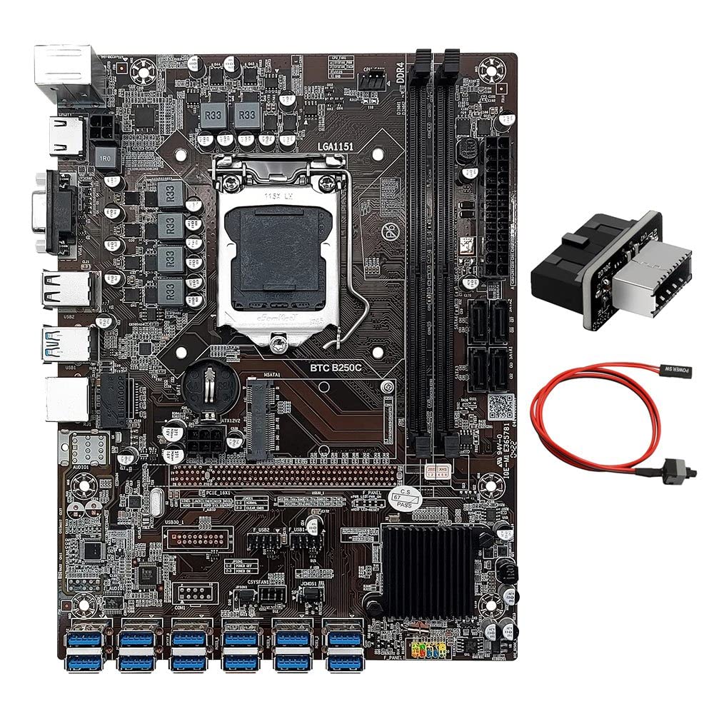 Nouvelle Carte MèRe MinièRe 12 Cartes B250C BTC + Adaptateur USB3.0 19P/20P vers Type-E + Câble de Commutation 12USB3.0 (PCIE) LGA1151 DDR4 MSATA