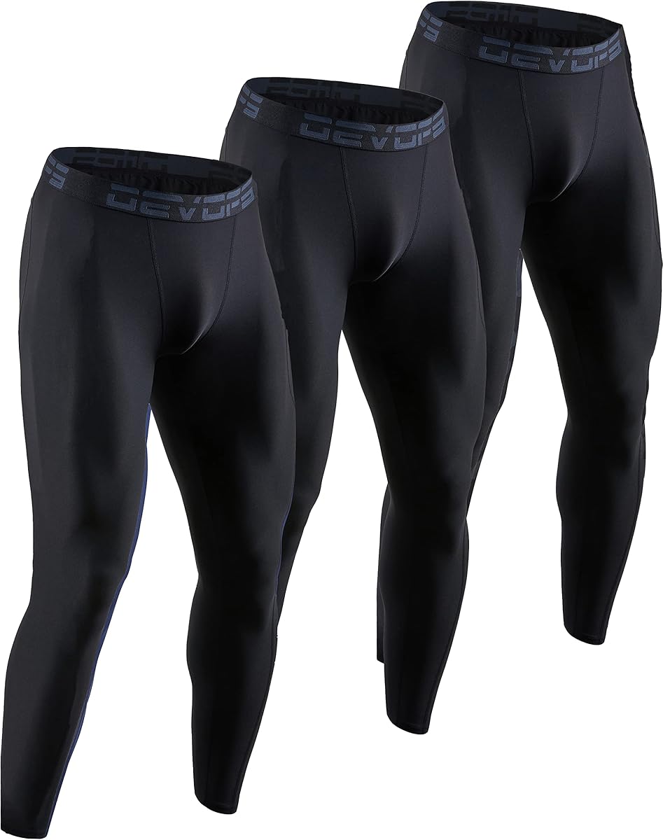 DEVOPS 2 or 3 Pack Men's Compression Pants Athletic Leggings with Pocket/Non-Pocket