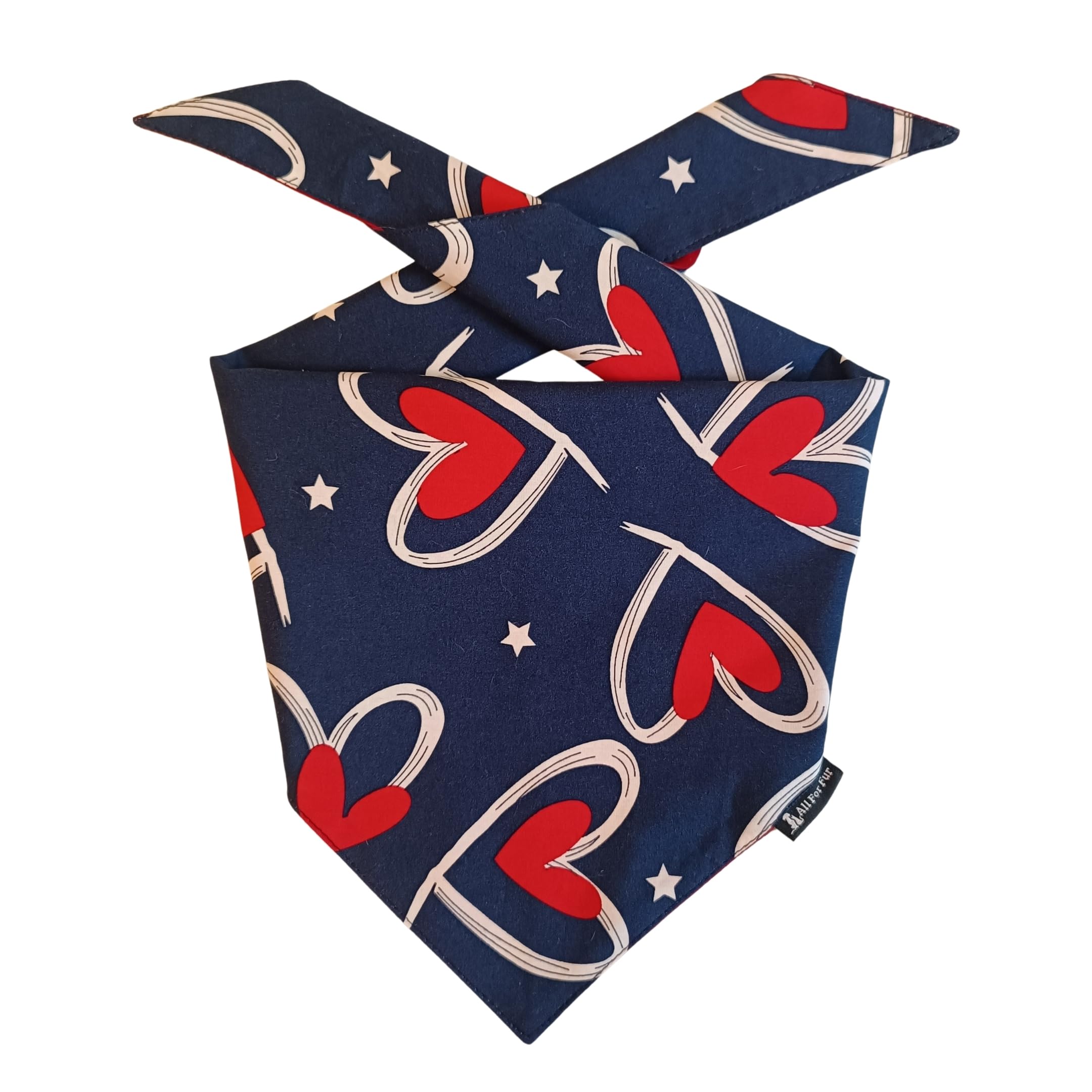 All For Fur Dog Bandana | Knot & Tie | Adjustable Cotton Bandana/Scarf | Luxury Dog Accessories | Bandana/Scarf for Large (L) to X-Large (XL) Dogs | Blue & Red Hearts (B0CN4KSYV2) Amazon Price History, Amazon Price Tracker