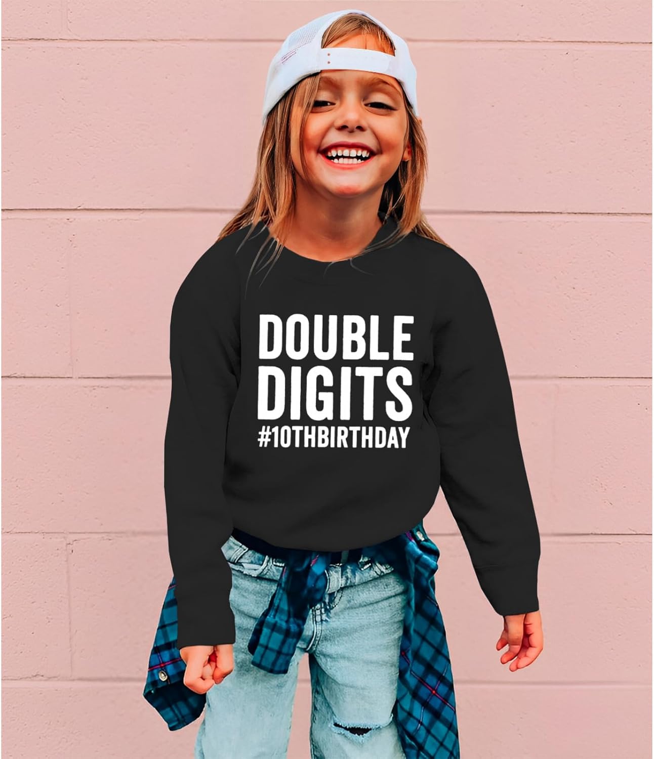 Double Digits 10th Birthday Sweatshirt Boy Girl Letter Printed Crewneck Pullover Shirt Fall Winter Clothing(Black,10Y) - Image 3