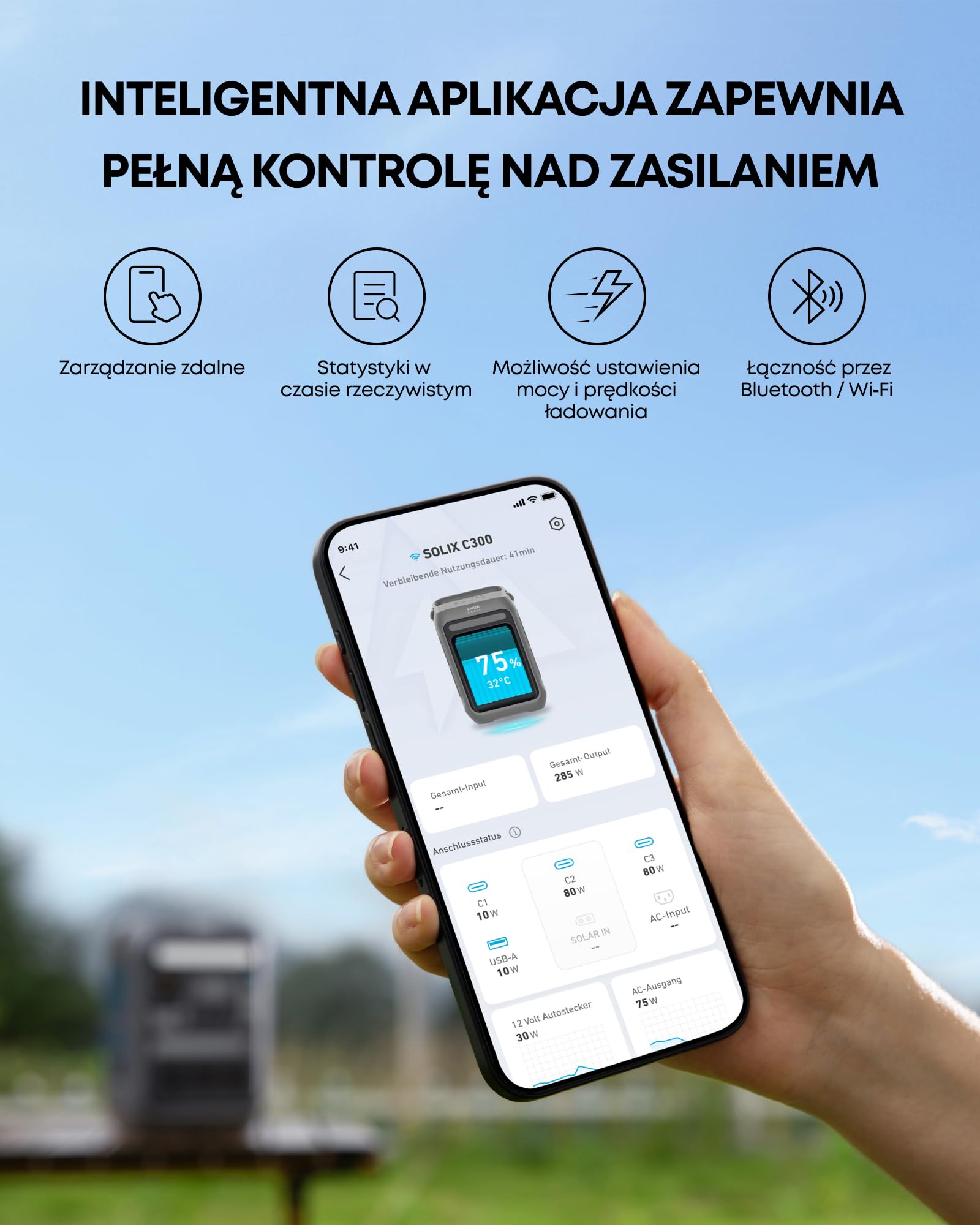 Anker SOLIX C300 Portable Power Station, Akumulator LiFePO4 288 Wh na zewnątrz, Generator słon. 300 W (600 W szczyt.), Szybkie ładow. dwukier. 140 W, na kemping, zasilanie awaryjne (panel słoneczny)