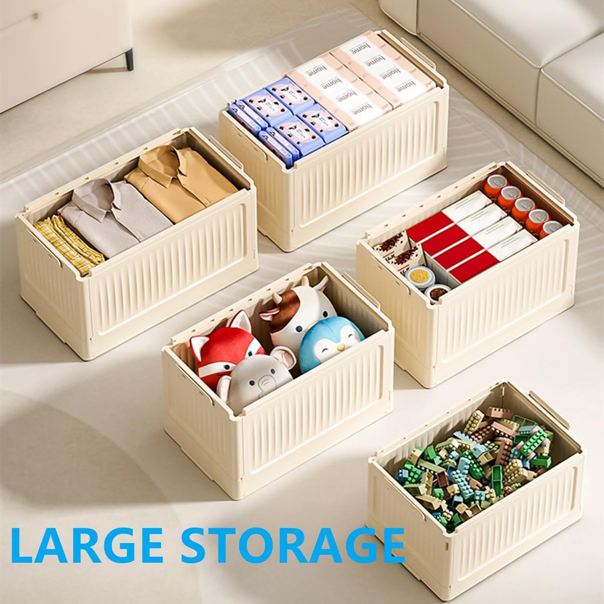 Foldable Storage Bin with Lid, 1‑Pack Beige – Collapsible Storage Box Organizer for Closet, Clothes, Toys, Books, Documents