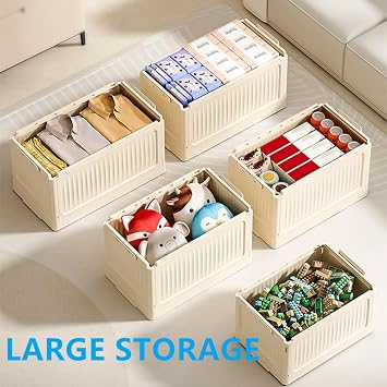 Foldable Storage Bins with Lids, 2Pack Beige Collapsible Storage Box Organizer for Closet, Clothes, Toys, Books, Documents