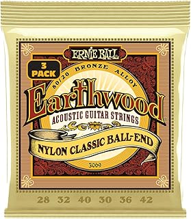 Ernie Ball Folk Nylon Clear & Gold Ball-End 80/20 Bronze Acoustic Guitar Strings 3-pack, 28-42 Gauge (P03069)