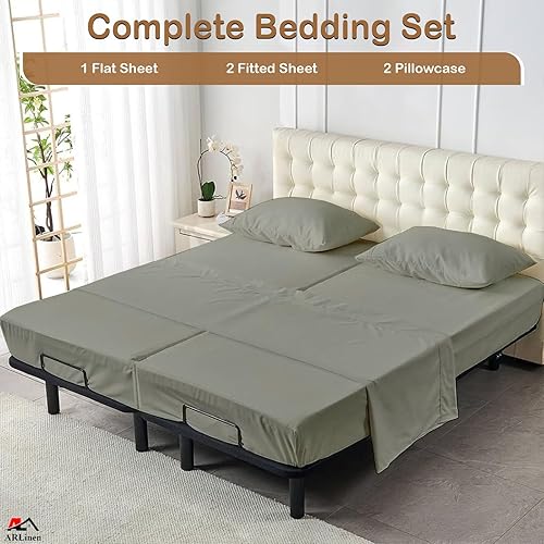 Miniatura 3 de ARlinen Juego de sábanas divididas tamaño King de 5 piezas, 100% algodón egipcio para camas ajustables, bolsillo profundo de hasta 16 pulgadas,