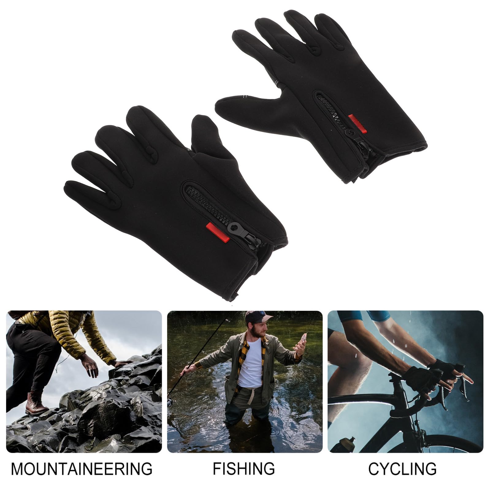 ibasenice Guantes Dedo Escalada Protector Camuflaje Slip Cortar Largo Lana guantillas Gimnasio Gloves Fishing Impermeable Antideslizante Guante de Pesca de Invierno Forro Polar Black