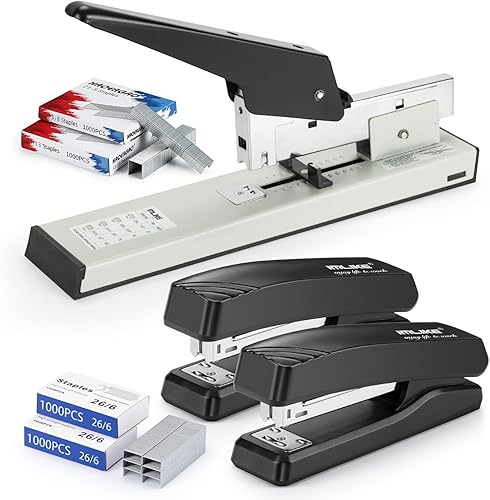 Engrapadora resistente y engrapadora de oficina de escritorio, 100 hojas de alta capacidad y 2 unidades de grapadoras de escritorio de media tira,