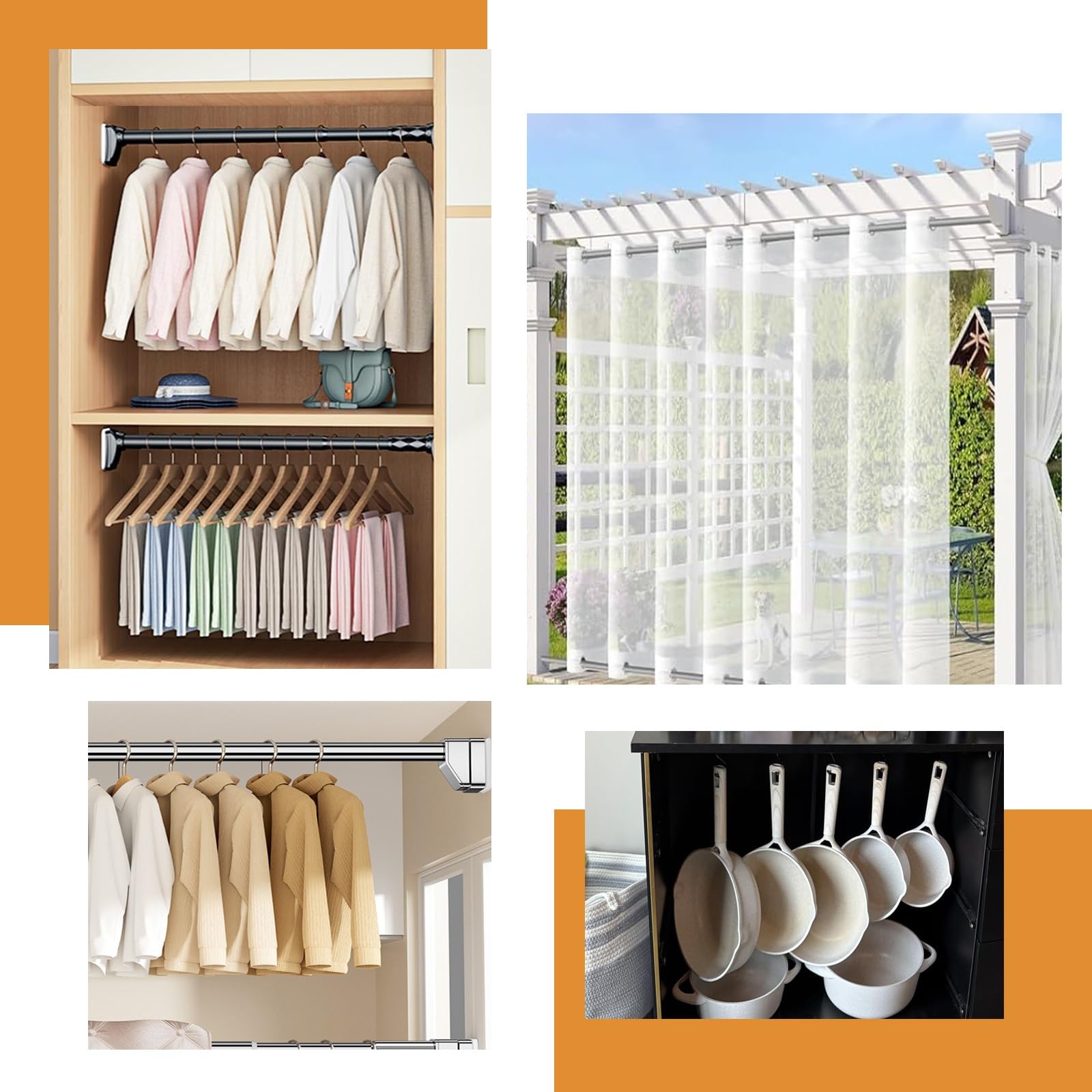 Teles - Barra de ducha ajustable de 40 a 500 cm, sin taladro, sin óxido, antideslizante, perfecta para armario, baño, ventana (gris, 70-120 cm)