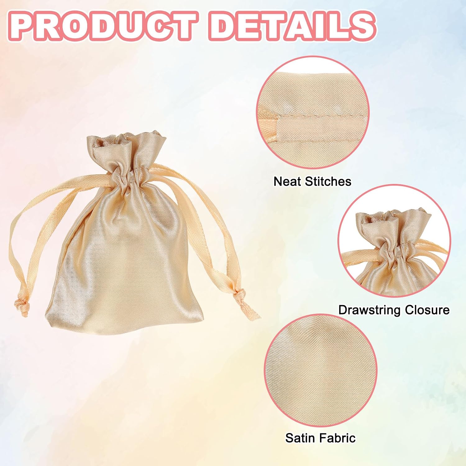 PATIKIL Satin Drawstring Favor Bags, (3.5" x 3", Champagne) (3Pcs), Satin Gift Bags Gift Pouches with Drawstrings, Suit for - Wedding/Festival/Birthday/Celebration image 3