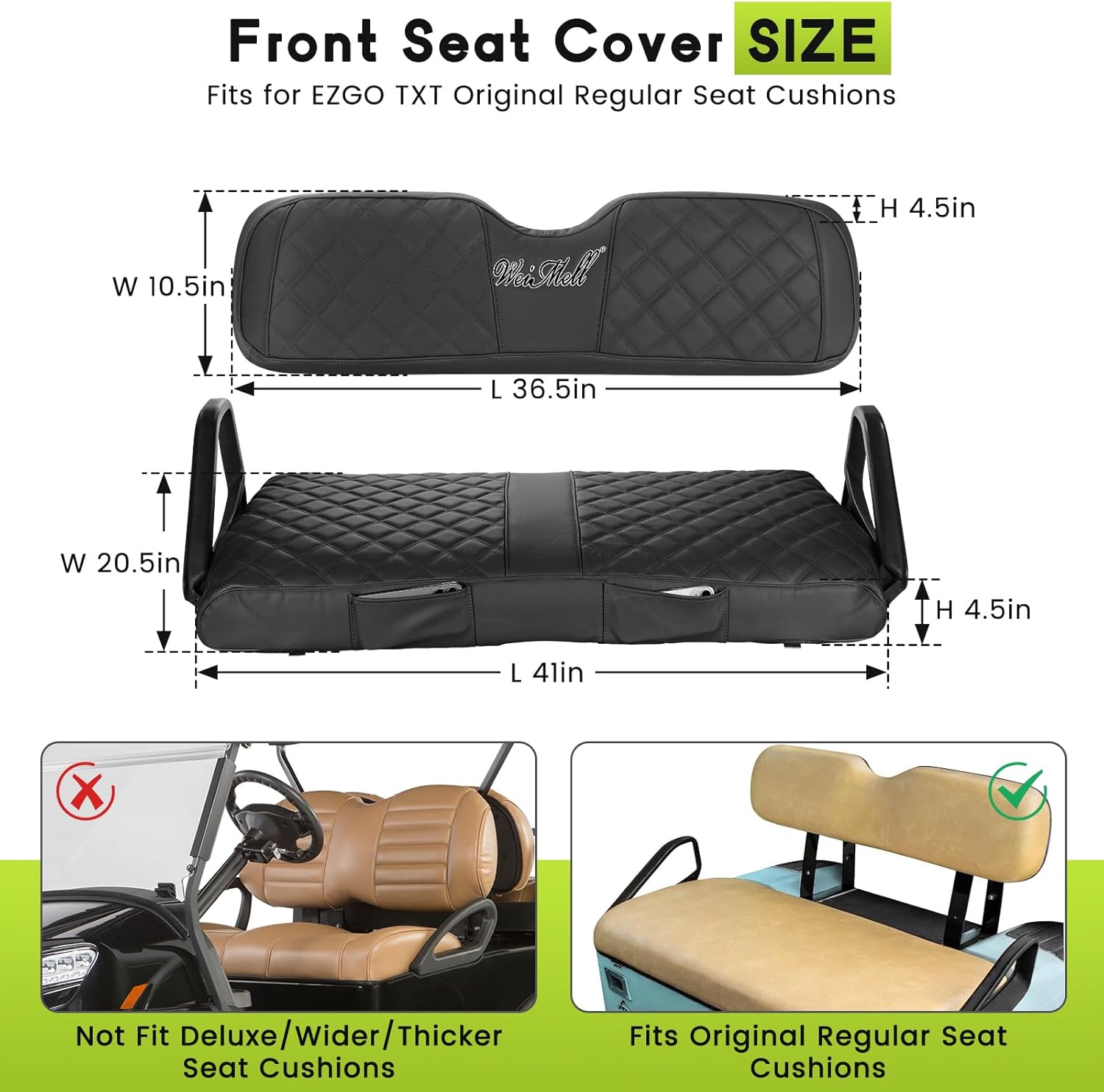 Golf Cart Seat Covers Fit EZGO TXT 1994-2013 Vinyl Leather Front Seat Cover for Ordinary Cushion No Nail Gun Easy to Install & Clean Vinyl Seat Cushion Cover (Black)