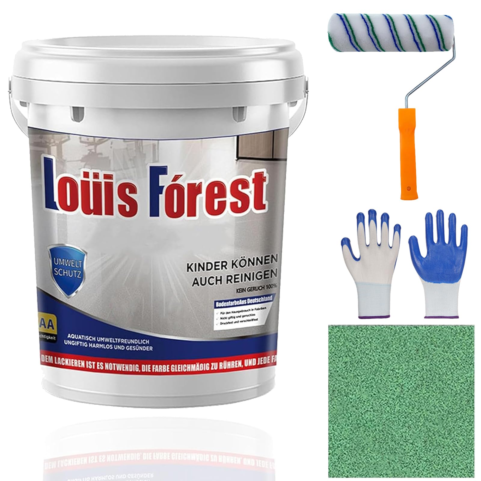 Gienslru Epoxy Colored Sand Floor Paint, Louis Forest Epoxy Fl-oor Pa-int, Epo-xy Floor Paint for Concrete, High Gloss Marble Effect Epo-xy Floors Coating, Garage Fl-oor Waterproof (Green)