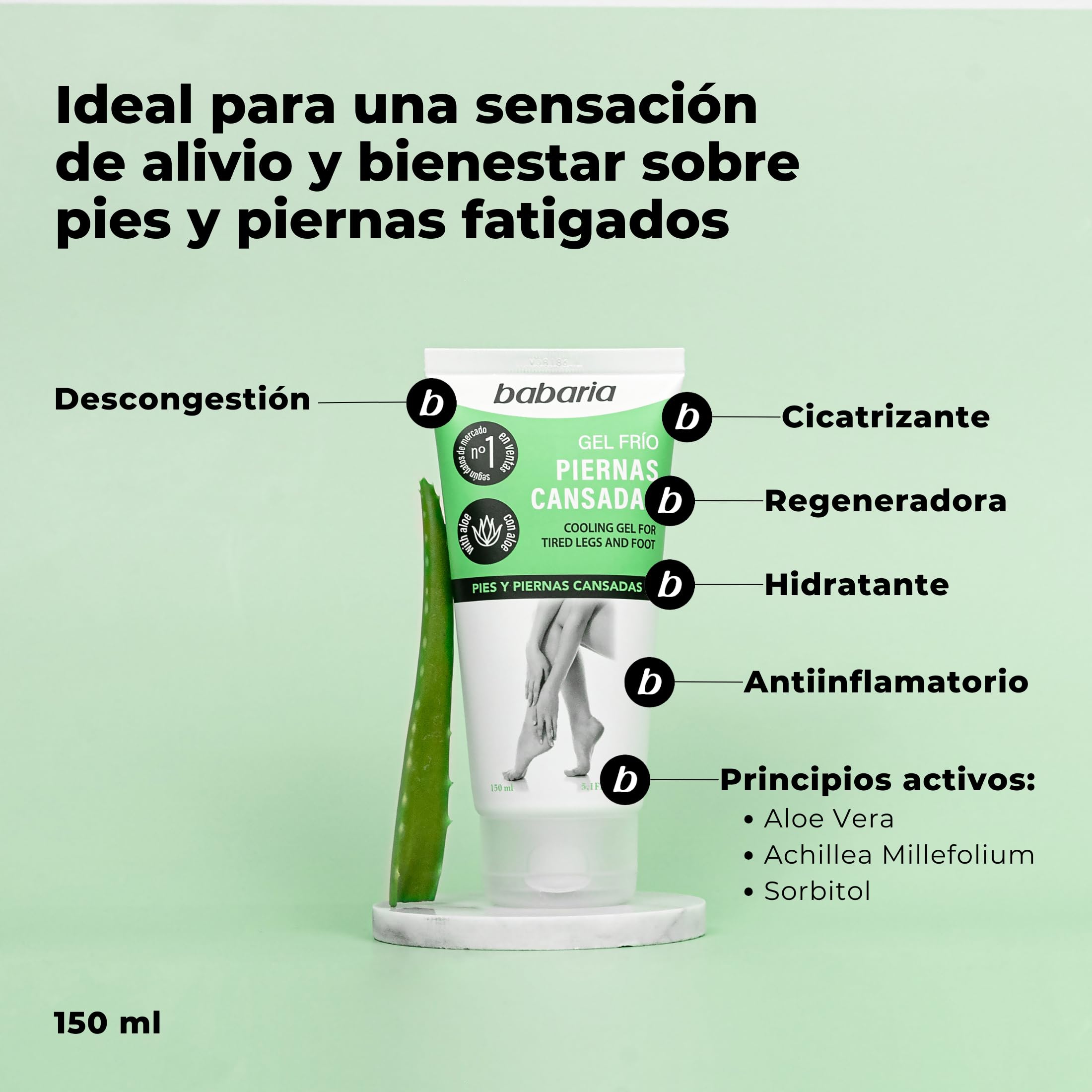 Babaria - Gel Frio Piernas Cansadas 150ml | Crema Piernas Cansadas | Bienestar Para Piernas Y Pies Cansados | Crema Antiinflamatoria y Hidratante Aloe Vera | Piernas Cansadas Circulacion