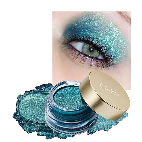 Oulac Sombra de ojos verde azulado con purpurina verde sombra de ojos altamente pigmentada, sombra de ojos impermeable y duradera para mujeres con