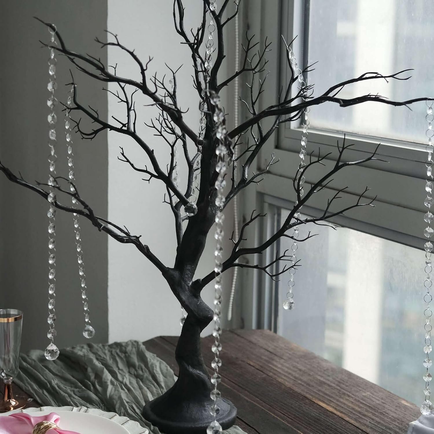 Efavormart 34" Manzanita Centerpiece Tree + 8 Acrylic Bead Chains for Wedding Banquet Birthday Party Event Tabletop Decorations - Black