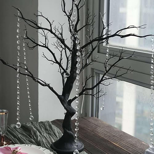 Miniatura 10 de Efavormart Árbol de centro de mesa Manzanita blanco de 34 pulgadas + 8 cadenas de cuentas acrílicas
