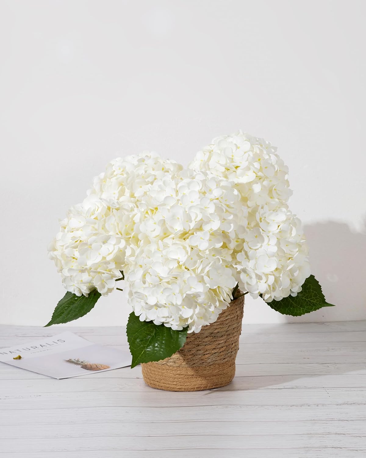 DuHouse 3Pcs Large Hydrangea Artificial Flowers,20 inch Latex Real Touch Hydrangeas Lifelike Hydrangea Flower for Home Wedding Bouquets Centerpieces Party Living Room Decoration(White) - Image 2