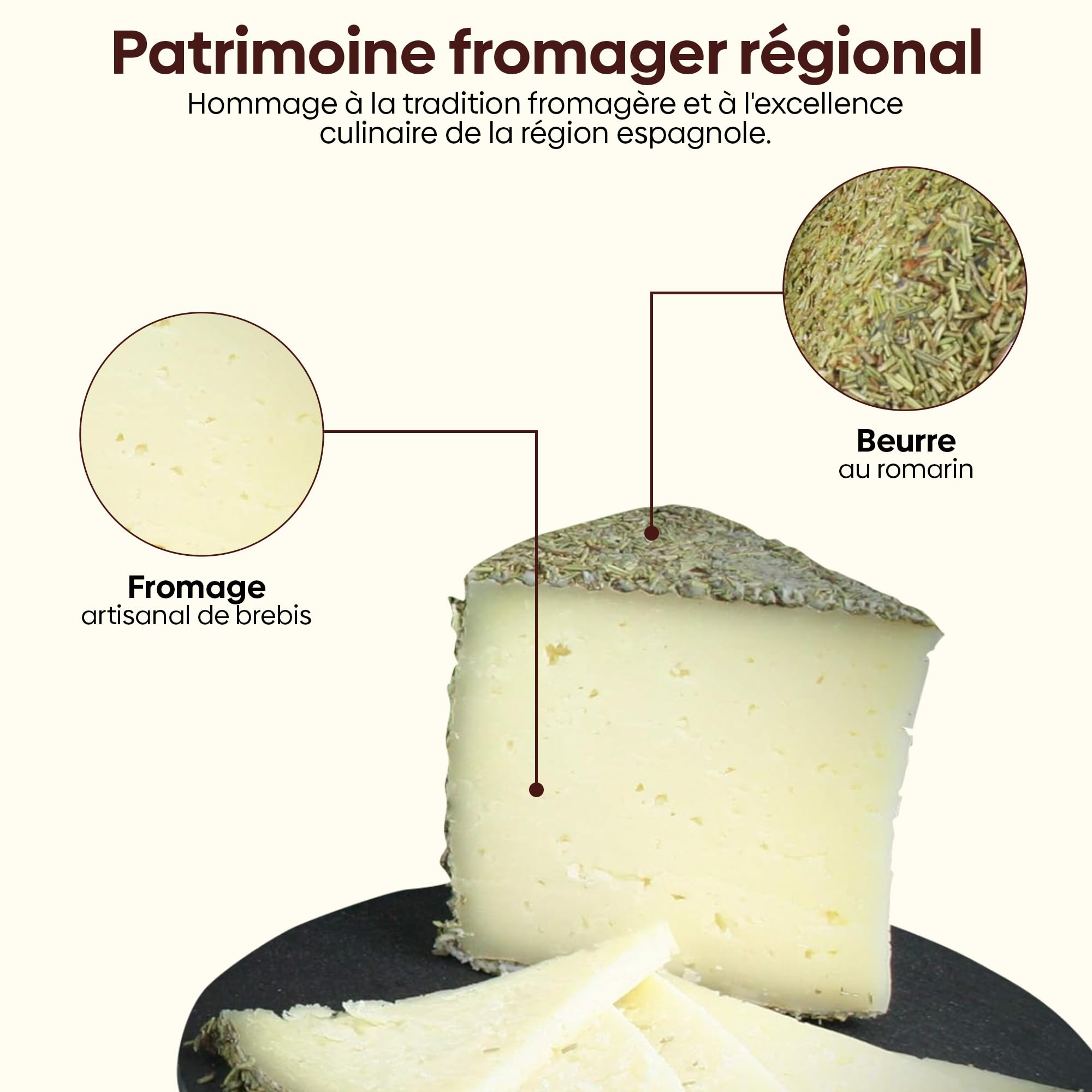 Fromages La Aldea | Fromage Affiné de Brebis au Beurre et au Romarin 1 kg | Affinage 6 Mois | Morceau de Fromage au Lait Cru Artisanal | Coffret Cadeau Gourmand, Panier de Fromages Gourmands Cadeau