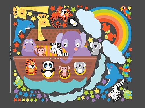 Miniatura 2 de Noahs Ark - Adhesivo de pared de tela con jirafas, cebras, monos, tigres, panda, hipopótamo y mucho más, reposicionable y reutilizable