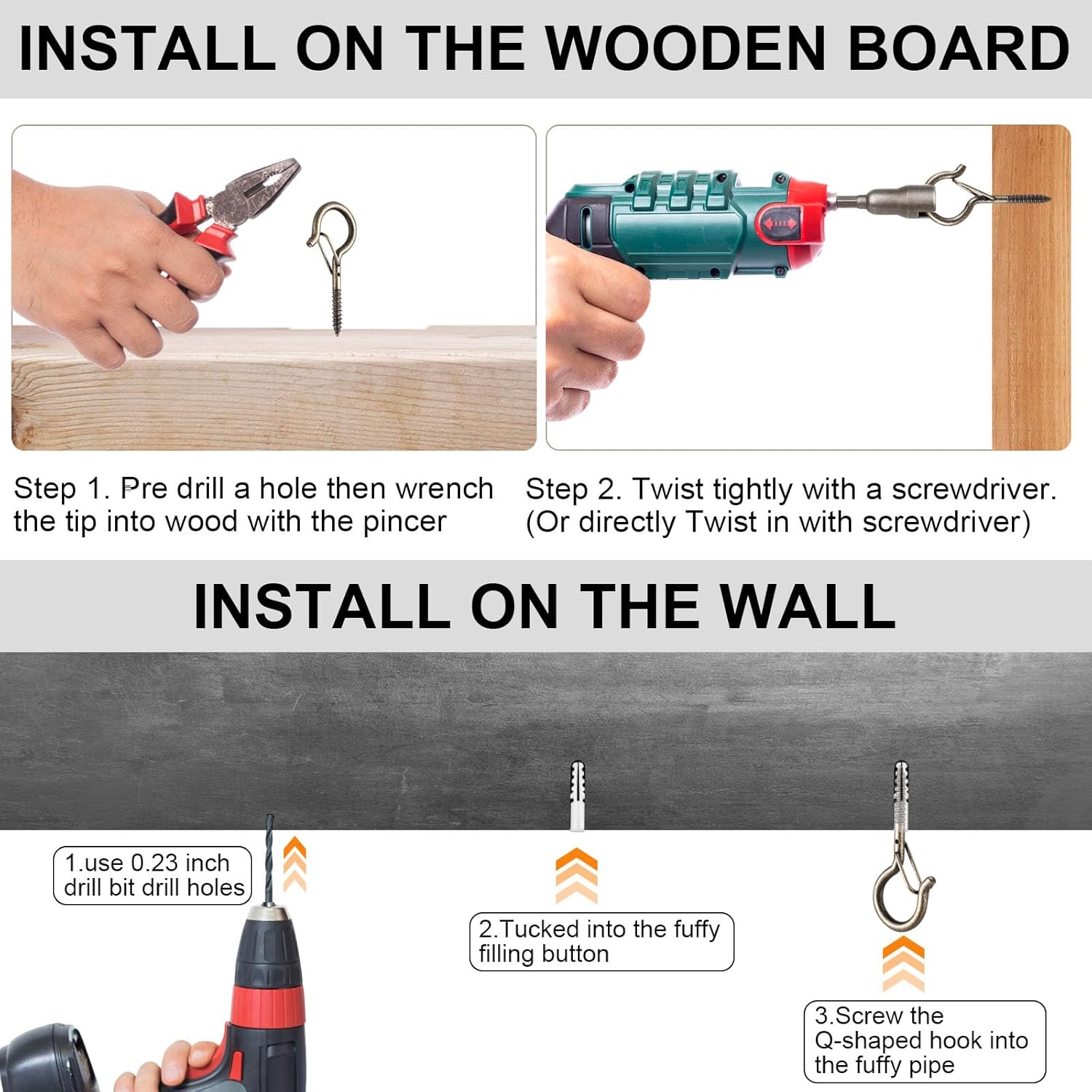 48 PCS Q-Hanger Hooks, Screw Hooks for Outdoor String Lights, Safety Buckle Design Cup Eye Hook for Hanging Christmas Lights, Plants, Mounted on Wall Ceiling, Include 1 Wing Nut Driver, Copper - Image 3