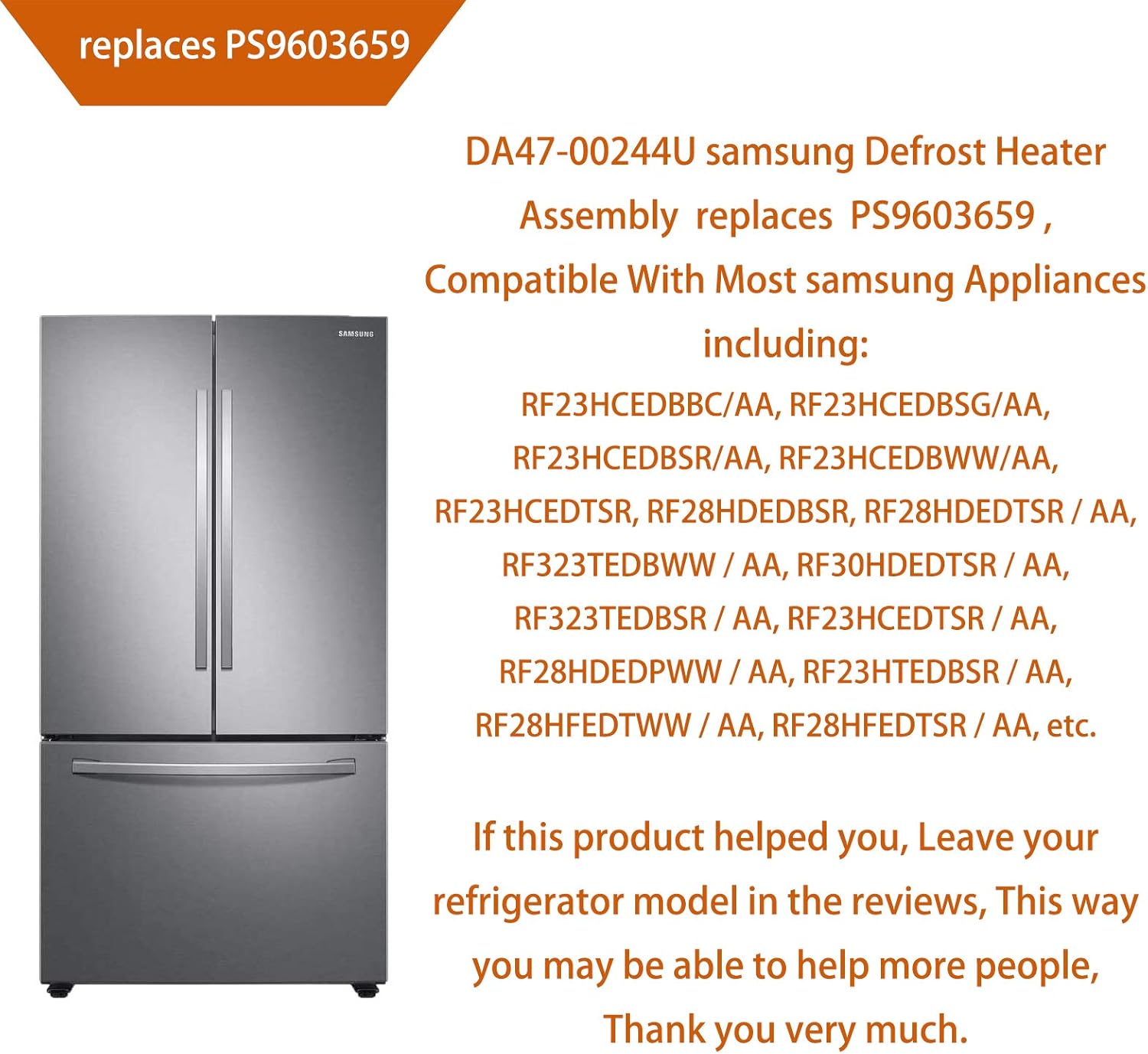 Black Friday Clearance DA47-00244U Defrost heater assembly (OEM)，Substitute PS9603659 For samsung refrigerator RF23HCEDBBC/AA, RF23HCEDBBC/AA, RF23HCEDBSR/AA, RF23HCEDBWW/AA, RF23HCEDTSR, etc model -1 Year Warranty