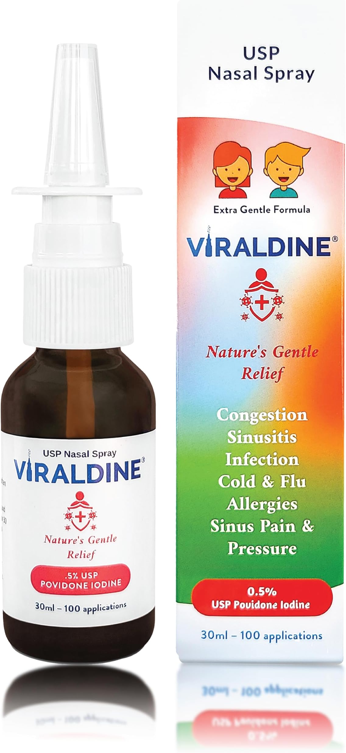VIRALDINE 0.5% Povidone-Iodine Nasal Spray, Rapid Relief Formula, Helps with Daily Congestion, 100 Applications, 30ml