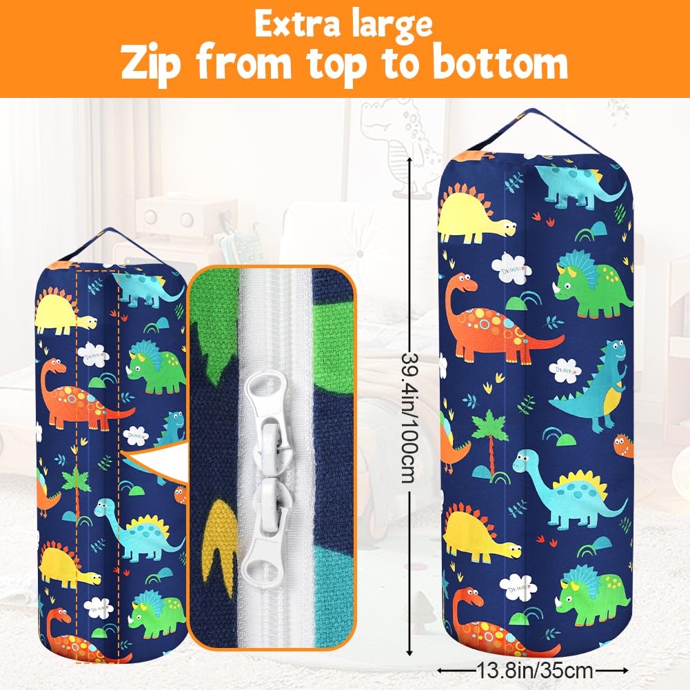Sillón Puff Infantil, Funda para Puf de Almacenamiento de Animales de Peluche para Niños, Funda Organizadora de Juguetes de Lona de Algodón Suave, para Niños y Niñas-Verde