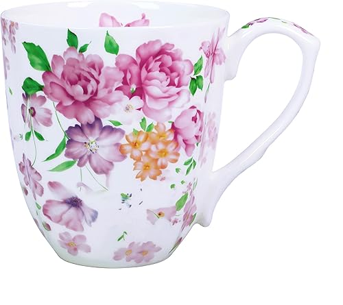 Miniatura 8 de Taza de café floral de porcelana de hueso de 14 onzas con asa, elegante taza de café, té, regalos de cumpleaños de Navidad para mujeres, hombres,
